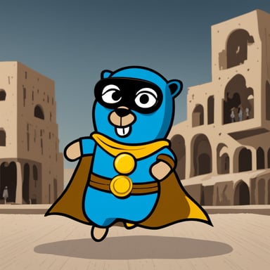 Go Blue Gopher as an Arab superhero in Damascus.