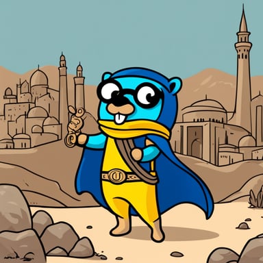 Go Blue Gopher as an Arab superhero in Damascus.