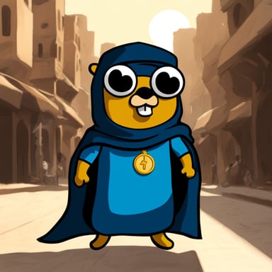 Go Blue Gopher as an Arab superhero in Damascus.