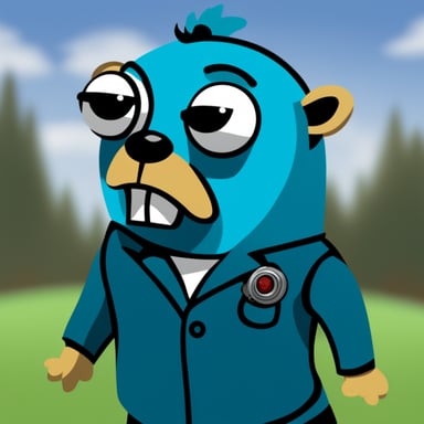 Angry go blue gopher as the hackerman meme