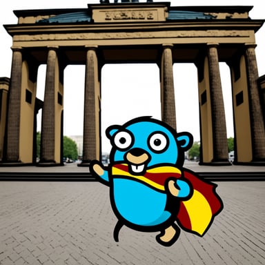 Go Blue Gopher in Berlin with the German flag