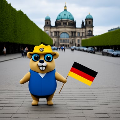 Go Blue Gopher in Berlin with the German flag