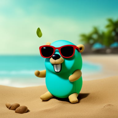 Go Blue Gopher sunbathing on the beach with a mojito.