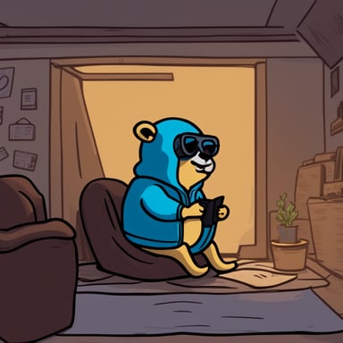 A go blue gopher sitting in a dimly lit room, wearing a hoodie, talking about $5 a month.