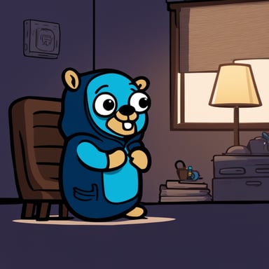 A go blue gopher sitting in a dimly lit room, wearing a hoodie, talking about $5 a month.