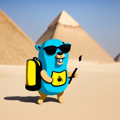 Go blue gopher in Egypt in front of the pyramids.