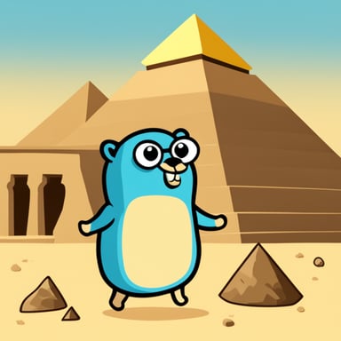 Go blue gopher in Egypt in front of the pyramids.