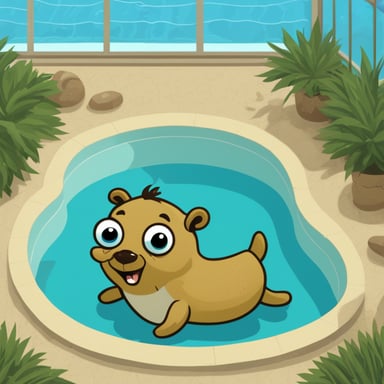Go Blue Gopher in a swimming pool in their new house.