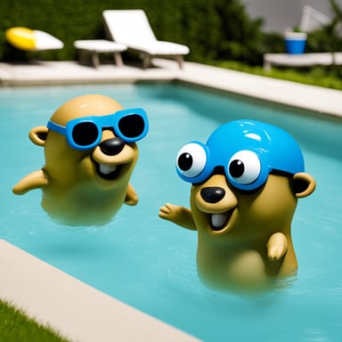 Go Blue Gopher in a swimming pool in their new house.