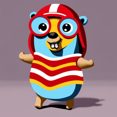 Go Blue Gopher wearing a football shirt with red and white vertical stripes.