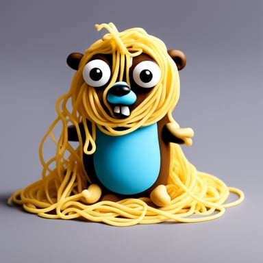 Go Blue Gopher covered in spaghetti.