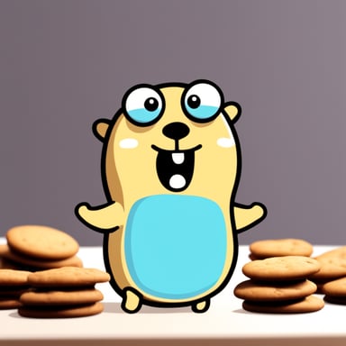 Go Blue Gopher singing with a cookie on its head.