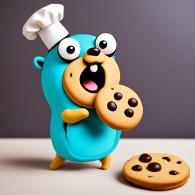 Go Blue Gopher singing with a cookie on its head.