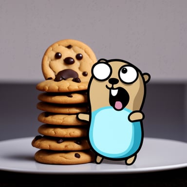 Go Blue Gopher singing with a cookie on its head.