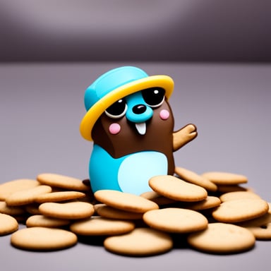 Go Blue Gopher singing with a cookie on its head.