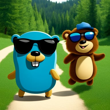 Cool Go Blue Gopher in sunglasses with bear