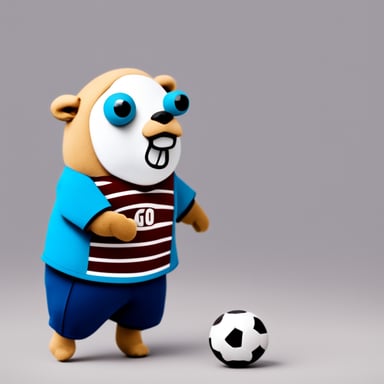 Go Blue Gopher wearing a soccer shirt with red and white vertical stripes.