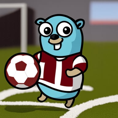 Go Blue Gopher wearing a soccer shirt with red and white vertical stripes.