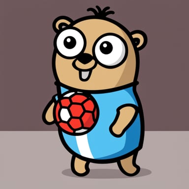 Go Blue Gopher wearing a soccer shirt with red and white vertical stripes.