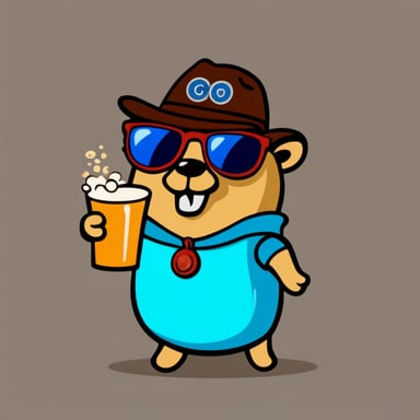 Cool go blue gopher in sunglasses with beer