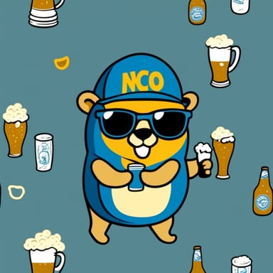 Cool go blue gopher in sunglasses with beer