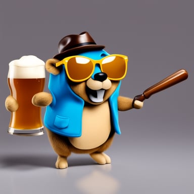 Cool go blue gopher in sunglasses with beer
