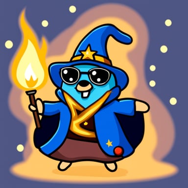 Go blue gopher as wizard gopher shooting fireballs.