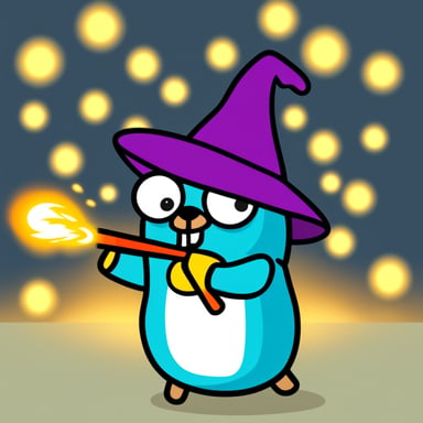Go blue gopher as wizard gopher shooting fireballs.