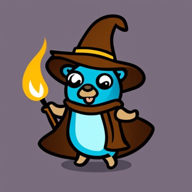 Go blue gopher as wizard gopher shooting fireballs.