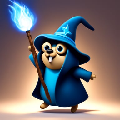 Go blue gopher as wizard gopher shooting fireballs.