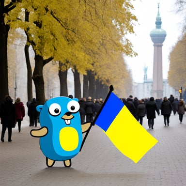 Go Blue Gopher with Ukraine flag in Berlin