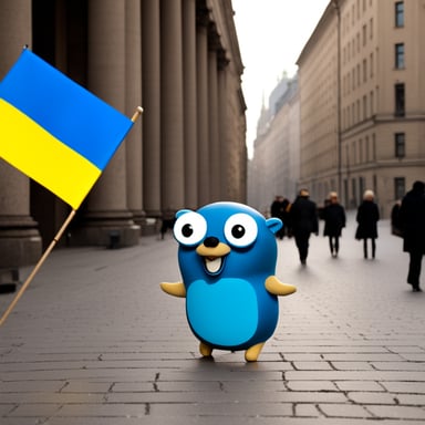 Go Blue Gopher with Ukraine flag in Berlin