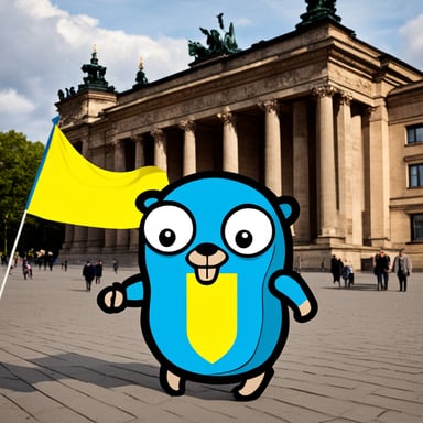 Go Blue Gopher with Ukraine flag in Berlin