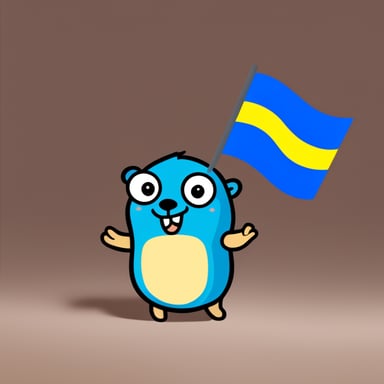 Go Blue Gopher is happy, holding a Ukraine flag in its paws.