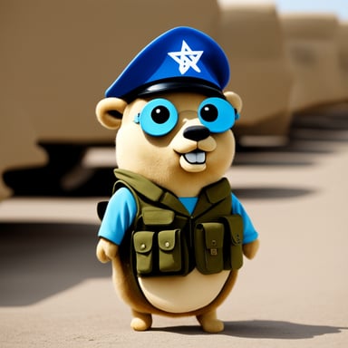Go Blue Gopher dressed in Israeli army uniform.