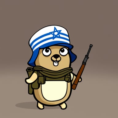 Go Blue Gopher dressed in Israeli army uniform.