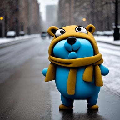 A blue gopher, named Go Blue Gopher, tired of the weather in Warsaw.