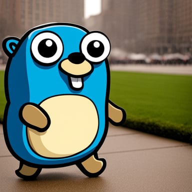 A blue gopher, named Go Blue Gopher, tired of the weather in Warsaw.