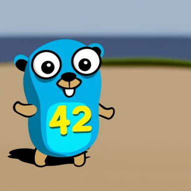 Go blue gopher is a happy blue gopher with the number 42.