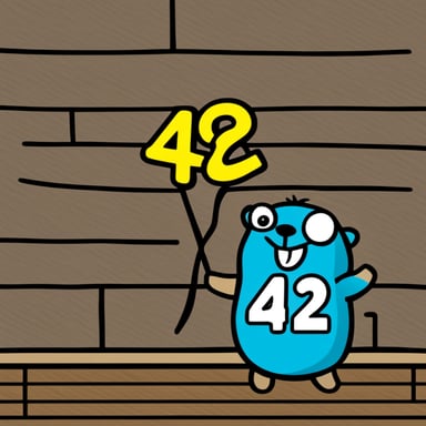 A happy Go Blue Gopher with the number 42 in Warsaw.