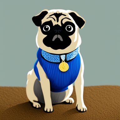Go blue gopher as Livi, a pug with its name on the collar.