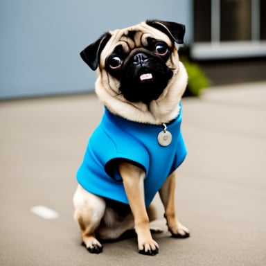 Go blue gopher as Livi, a pug with its name on the collar.