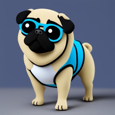 Go blue gopher as Livi, the female pug.