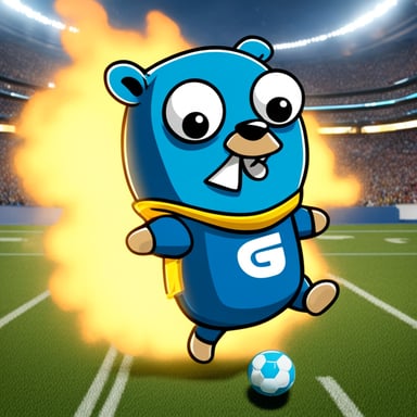 Go Blue Gopher playing football with the German team.