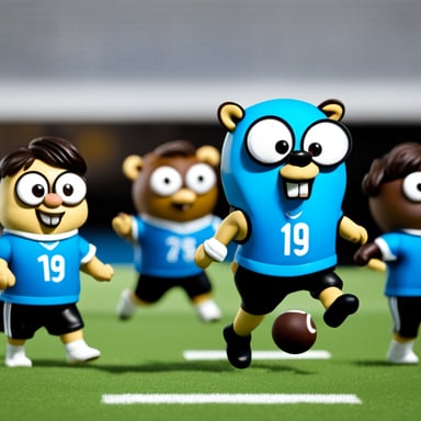 Go Blue Gopher playing football with the German team.