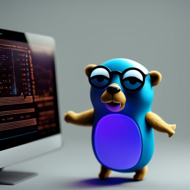 Go Blue Gopher programming with Golang icon on the screen, ultradetailed HD octane render cyberpunk lighting photo.