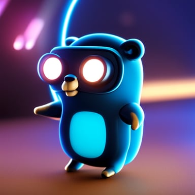 Go Blue Gopher programming with Golang icon on the screen, ultradetailed HD octane render cyberpunk lighting photo.