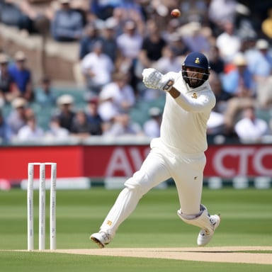 A fast cricket bowler, Go Blue Gopher, in a test match.