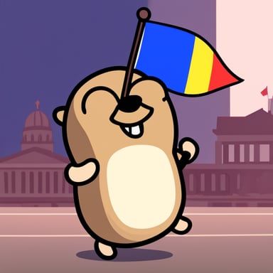 In Berlin, Go Blue Gopher is holding the German flag.