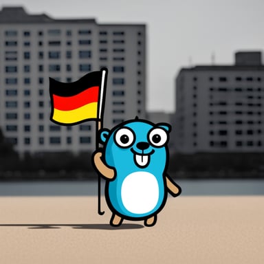 In Berlin, Go Blue Gopher is holding the German flag.